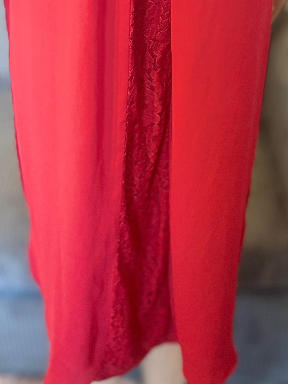Lace-Trim Vibrant Red Button-Down Dress - Picture 7 of 11